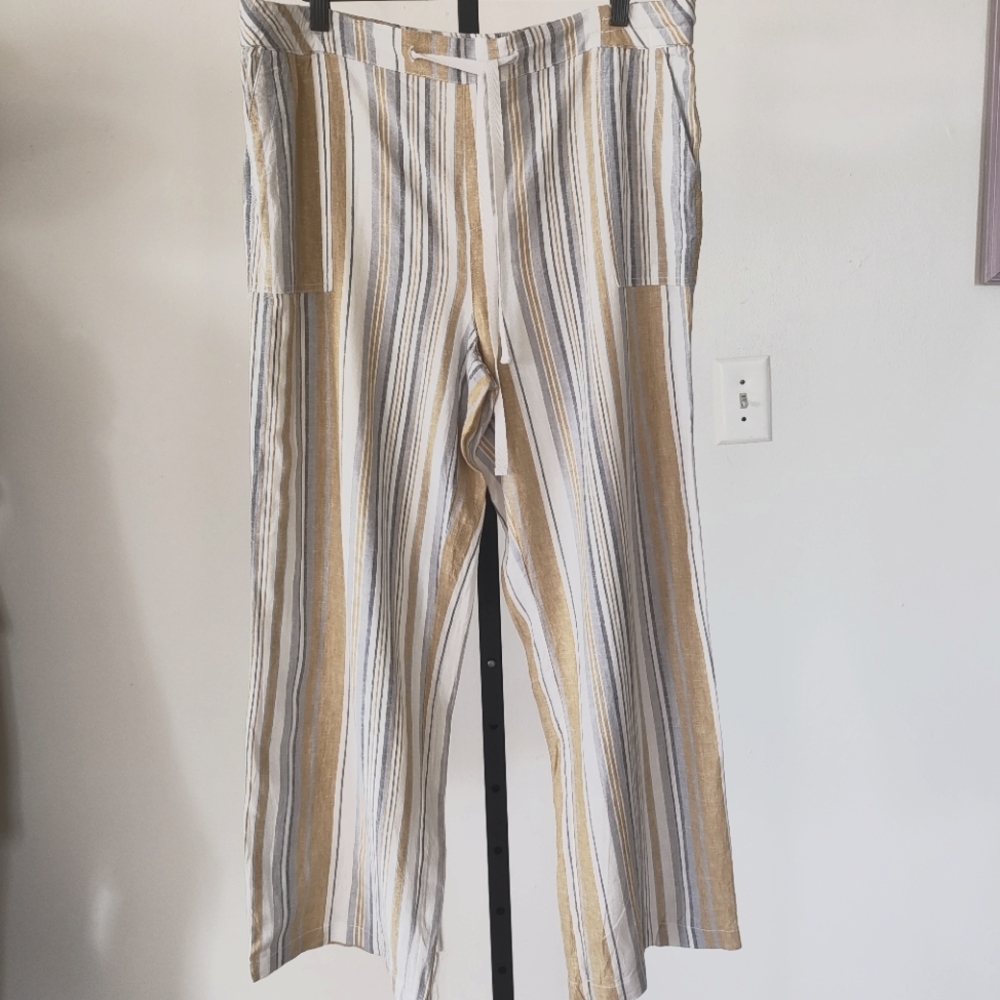 Land 'n Sea  Women Linen Blend Striped Pants Size XL Beachy Coastal Grandma